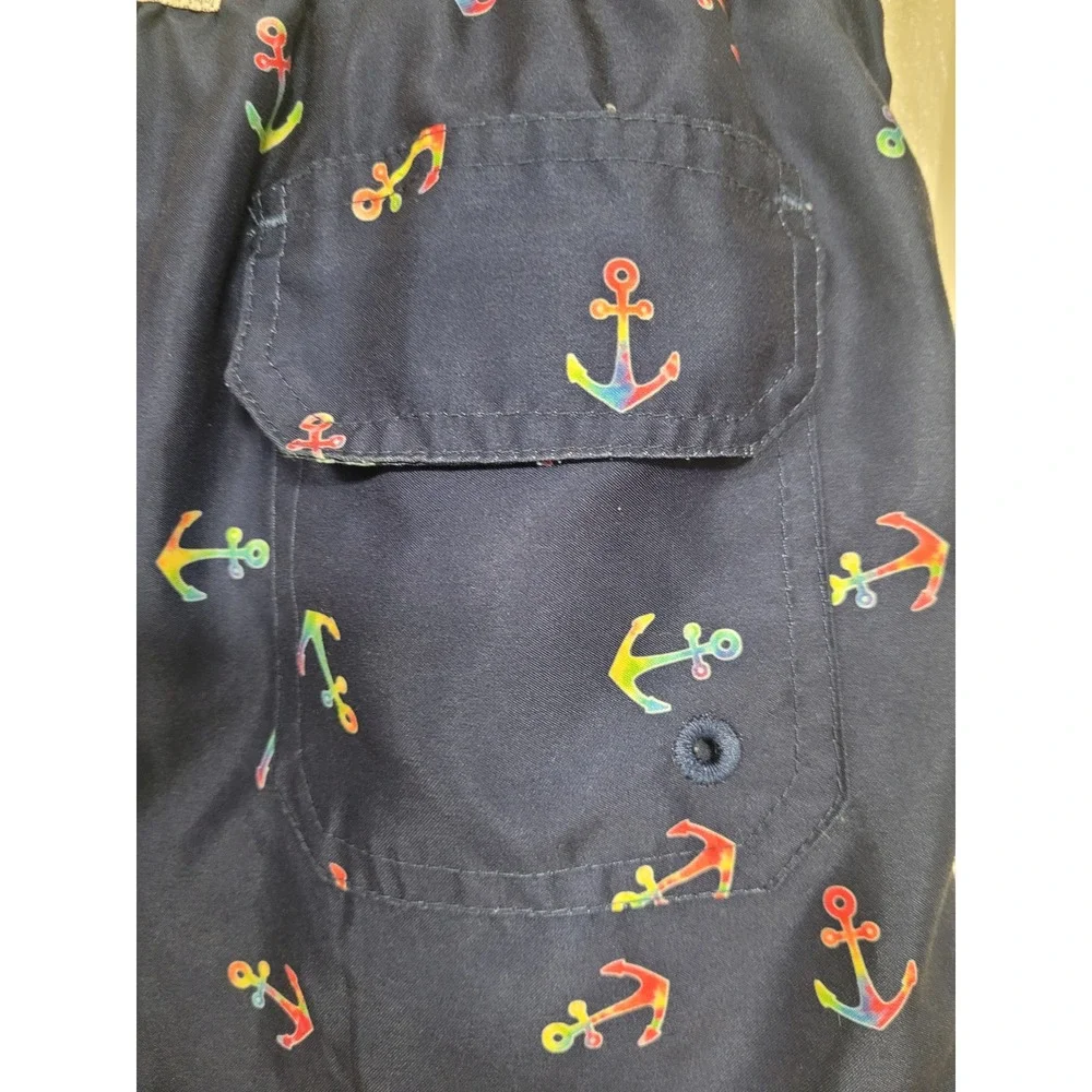 Spicy Tuna Boys Swim Trunks Navy Rainbow Anchor Board Shorts Pockets Size L